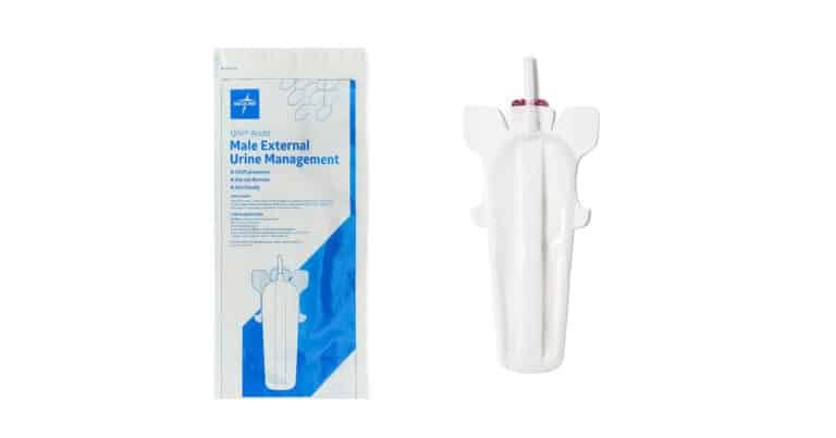 Unique male external urine management device.